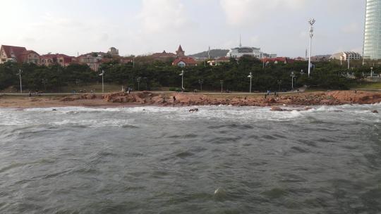 青岛沿海城市海边风光航拍视频素材模板下载