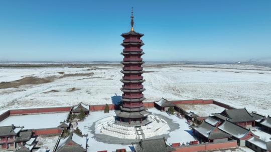 内蒙古呼伦贝尔海拉尔万佛寺航拍景观