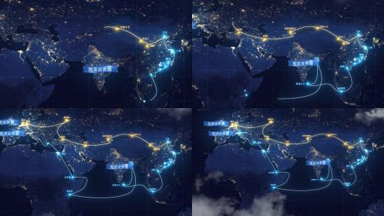 科技地图一带一路辐射全球高清AE视频素材下载