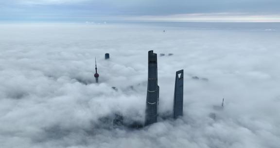 上海陆家嘴四件套上海高空阴天云海上海航拍