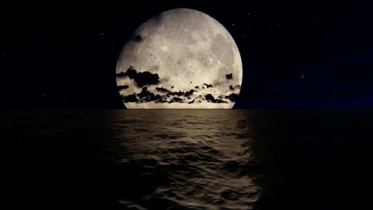 4K海面夜晚月亮升起