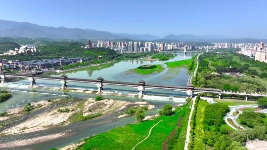 宝鸡市区渭河风景航拍视频素材模板下载