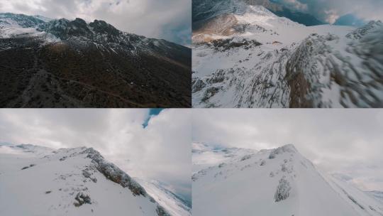 航拍山峰山顶高山雪山穿越机航拍雪山视频素材模板下载