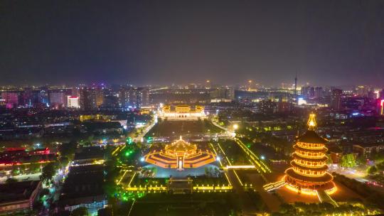 河南洛阳夜景航拍移动延时