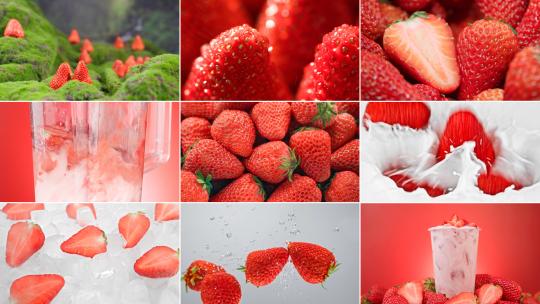 新鲜草莓牛奶水果饮料果汁果粒创意广告实拍高清在线视频素材下载