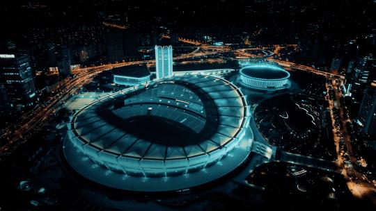 上海体育场夜景航拍
