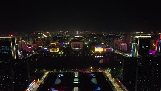 航拍洛阳开元湖洛阳市政府夜景