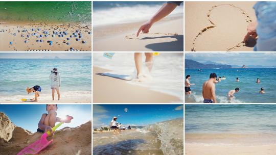 沙滩/画爱心/游泳/挖沙子高清在线视频素材下载