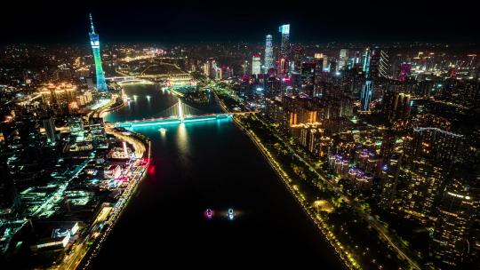 广州珠江夜游夜景航拍4组调色风格1视频素材模板下载