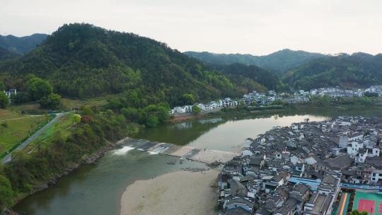 安徽省黄山市歙县渔梁坝景区航拍