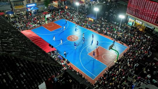 贵州村BA篮球赛航拍4k视频素材模板下载