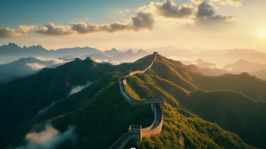 长城日出云海长城风光大好河山航拍万里长城