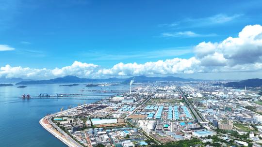 航拍广东惠州大亚湾石化工业产业园海岸线