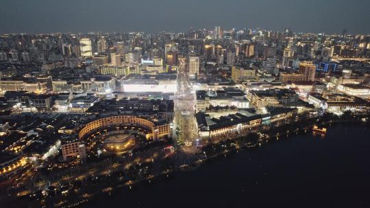 航拍西湖湖滨夜景