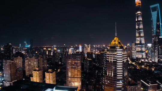 上海陆家嘴写字楼夜景航拍视频素材模板下载