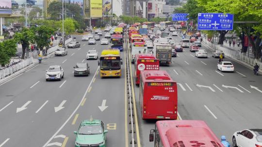 广州早晨上班的车流公交车BRT视频素材模板下载