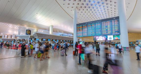 杭州机场候机楼人流值机延时摄影