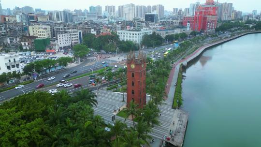 海南海口航拍 钟楼地标建筑