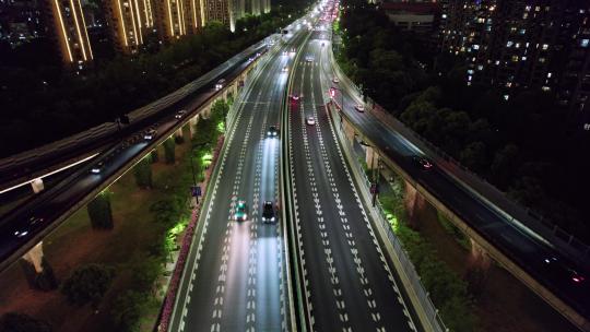 城市夜景道路车流交通航拍