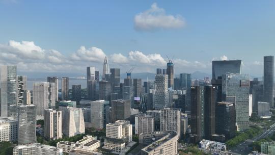 深圳南山区科技园建筑群蓝天白云航拍视频素材模板下载