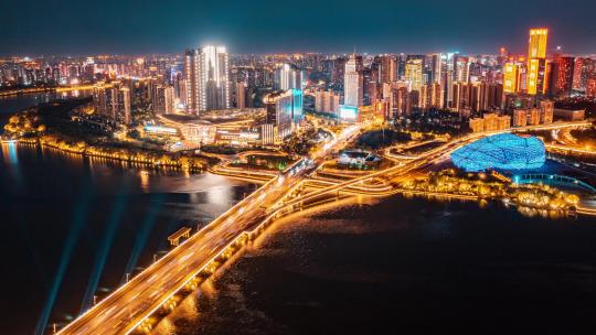 中国辽宁沈阳城市夜景航拍延时