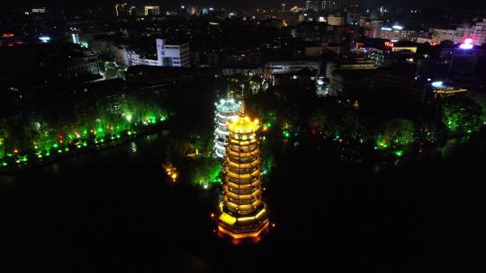 广西桂林日月双塔地标建筑航拍