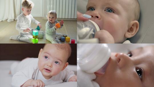 【合集】婴儿喝奶玩耍