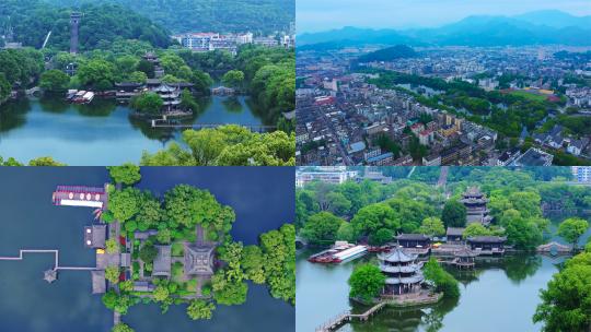 航拍浙江省临海市东湖台州府城风景区高清在线视频素材下载