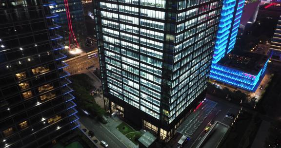 现代城市玻璃幕墙写字楼办公室夜景