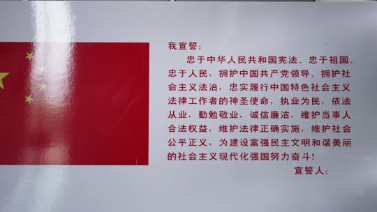 宪法宣誓墙上宣誓誓词和国旗视频素材模板下载