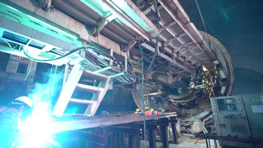 TBM盾构机隧道施工空推过站高清视频素材