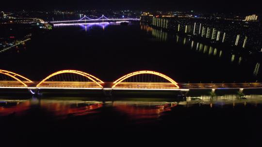 航拍湖南长沙福元路大桥夜景