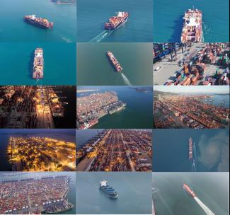 航拍港口远洋货轮集装箱货轮远航视频合集高清在线视频素材下载