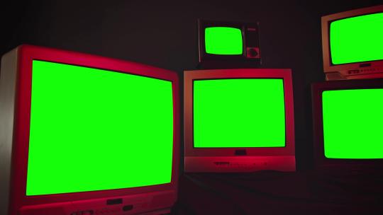 旧复古彩色电视设置多个绿屏复古复古电视