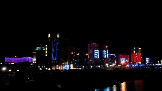 4K航拍内蒙古鄂尔多斯城市夜景灯火辉煌