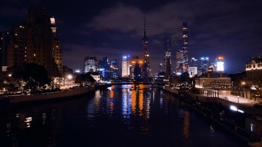 上海苏州河夜景航拍