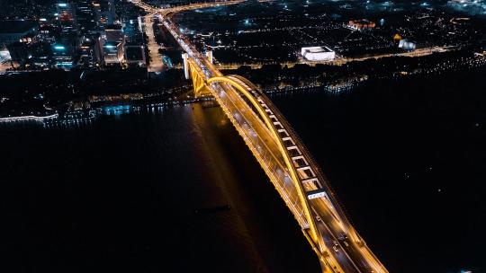 上海卢浦大桥夜景航拍