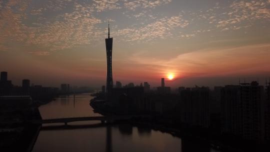 广州塔日出清晨CBD城市空境高清航拍视频