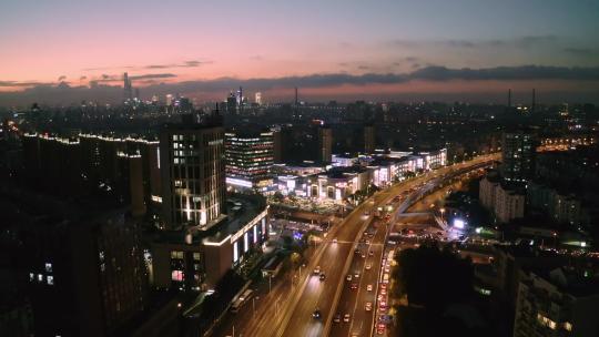 上海浦东城市天际线夜景航拍