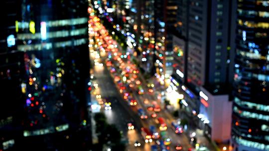 城市夜景车流霓虹光斑