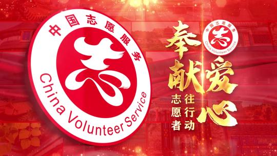中国志愿服务红色大气照片墙片头标题