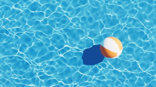 沙滩球与蓝色水波背景循环动画3D渲染