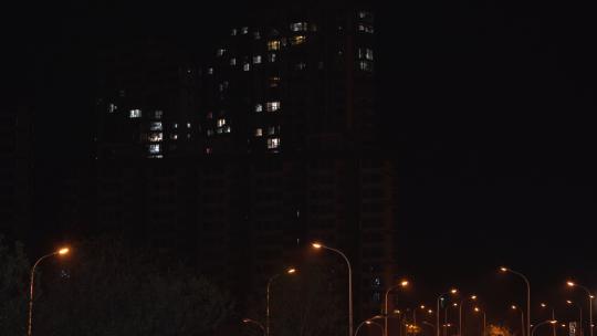 4K城市夜景小区路灯空镜