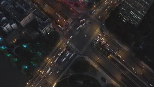 城市晚高峰十字路车流航拍杭州环城北路视频素材模板下载