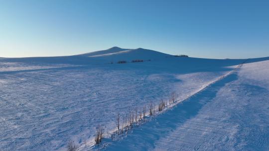 航拍4K内蒙古雪域雪原夕照