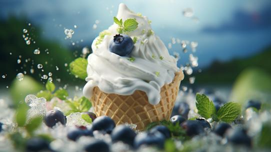 冰淇淋蓝莓牛奶新鲜饮料甜点乳制品冰激凌高清在线视频素材下载