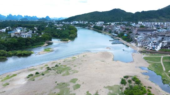 桂林大圩古镇古村落原生态村寨农村河滩航拍