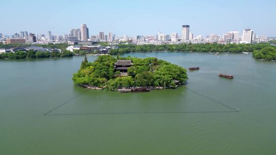 航拍嘉兴南湖湖心岛一大会址红船