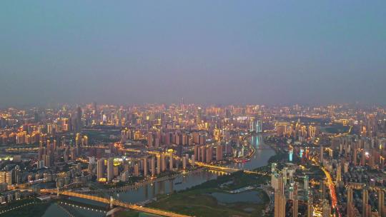 武汉汉江两岸夜景航拍延时