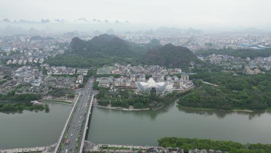 广西桂林城市风光航拍清晨迷雾